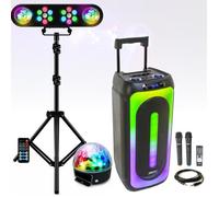 Pack Lumière avec portique DJ + 1 Enceinte Sono Karaoke 1000w MAGIC-SOUND1000 2 micros sans Fil - Bluetooth USB - Boule Astro