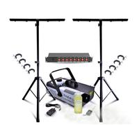 Pack Lumière DJ 2 Pieds Mooving Light ML-SUPPORT-DJLIGHT - 8 Crochets - Machine à Fumée Ibiza 1200W - Dispatching 8 Voies