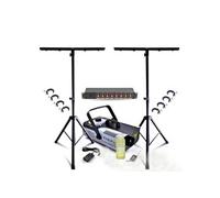 MOOVING LIGHT & SOUND - Pack Lumière DJ 2 Pieds Mooving Light ML-SUPPORT-DJLIGHT - 8 Crochets - Machine à Fumée Ibiza 1200W - Dispatching 8 Voies