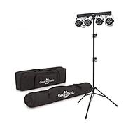 Pack Lumiere DJ Complet - Disco Système d'éclairage par Gear4music | Pour Soirées, Événements et Scènes, 4 PAR RGBW, Mode Activation Sonore, Compatible DMX, Télécommande et Pied en T