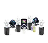 Ibiza Light - Pack Lumière DJ complet Machine Fumée FOGGY-ASTRO - 2 PAR LED 18 W - 4 machines Bulles LED BUBBLE-DREAM - Soirée Scène Anniversaire