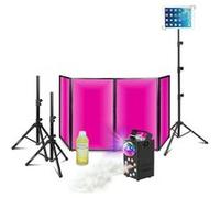 Pack Lumière DJ Façade 1200 x 700 - Machine à fumée Lumineuse Ibiza FOGGY-ASTRO - Pied Support Tablette - 2 Supports Enceintes Noir