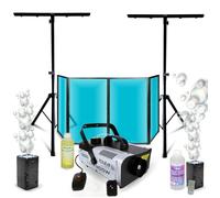 Pack Lumière Facade DJ Lycra Blanc 1200 x 700 - 2 Pieds Supports Mooving Light - Machine Fumée 900W - 2 Machines Bulles - Sono Fête Blanc