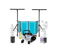 Pack Lumière Facade DJ Lycra Blanc 1200 x 700 - 2 Pieds Supports Mooving Light - Machine Fumée 900W - 2 Machines Bulles - Sono Fête Blanc