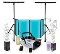 Pack Lumière Facade DJ Lycra Blanc 1200 x 700 - 2 Pieds Supports Mooving Light - Machine Fumée 900W - 2 Machines Bulles - Sono Fête Blanc