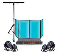 Pack Lumière Facade DJ Lycra Blanc 1200 x 700 - Pied Support Mooving Light - 4 Projecteurs PAR RGB - Dispatching 8 Voies - Soirée