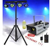 Pack Lumière Ibiza DJLIGHT60 - 4 Jeux de Lumière Projecteurs - Moonflower - Pied support - Machine à fumée 1200W Programmable
