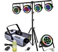 Pack Lumière Ibiza Pied Support SL002 - 4 Projecteurs THINPAR-LED-RING - Machine à Fumée LSM1500PRO - Mariage Soirée Fête Dj Club