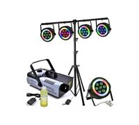 Pack Lumière Ibiza Pied Support SL002 - 4 Projecteurs THINPAR-LED-RING - Machine à Fumée LSM1500PRO - Mariage Soirée Fête Dj Club