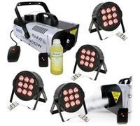 Pack Lumière Machine à Fumée Ibiza Light LSM900W - 4 Projecteurs THINPAR-9X6W-RGBW - Soirée Dj Mariage Anniversaire Fête