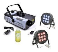 Pack Lumière Machine à Fumée Ibiza LSM1500PRO - 2 Projecteurs DMX THINPAR-9X6W-RGBW - Liquide à Fumée - Animation Mariage Soirée