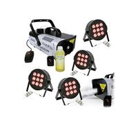 Pack Lumière Machine à Fumée Ibiza Light LSM900W - 4 Projecteurs THINPAR-9X6W-RGBW - Soirée Dj Mariage Anniversaire Fête