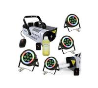 Pack Lumière Machine à Fumée Ibiza Light LSM900W - 4 Projecteurs THINPAR-LED-RING - Soirée Dj Pro Fête Mariage Anniversaire Noir