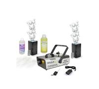 Pack Lumière Machine fumée DMX 1500W Ibiza LSM1500PRO - 2 Machines à Bulle LED BUBBLE-DREAM - Liquides inclus - Soirée DJ Mariage Noir