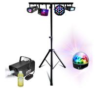 Pack Lumière Mooving Light & Sound Pied ML-SUPPORT-DJLIGHT 1,60m réglable - 5 Jeux de lumière Atro Derby Strobe - Machine à fumée