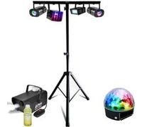Pack Lumière Mooving Light & Sound Pied réglable ML-SUPPORT-DJLIGHT - 5 Jeux de lumière Astro Derby Strobe - Machine à fumée 400W Noir