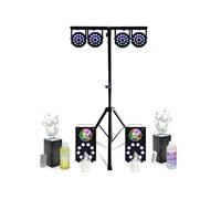 Pack Lumière Pied DJ Mooving MS-SUPPORT-DJLIGHT - 4 PAR LED 18 W - 2 Machines Fumée FOGGY-ASTRO - 2 Machines Bulle LED BUBBLE-DREAM