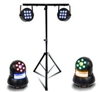 Pack Lumière Pied ML-SUPPORT-DJLIGHT 2 Projecteurs Ibiza Light THINPAR-9X6W-RGBW - 2 Lyres Wash 30W - Soirée Fête Dj Mariage