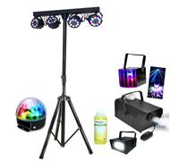 Pack Lumière Pied Support 4 Projecteurs Par - Strobo - Derby - Astro - Machine à fumée avec produit - PA DJ Mobile - Soirée Mariage