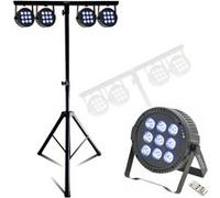 Pack Lumière Pied Support ML-SUPPORT-DJLIGHT - 4 Projecteurs Ibiza THINPAR-9X6W-RGBW - Soirée Fête Animation Mariage DJ