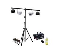 Pack Lumière Support 2,80m - 2 Jeux de Lumière Rouge/Vert - 2 Jeux de Lumière Derby - Machine à Fumée LED - Liquide 1L - Dispatching Noir