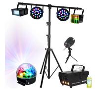 Pack Lumière Support 2,80m - 2 Jeux de Lumière Rouge/Vert - 2 Jeux de Lumière Derby - Machine à Fumée LED - Liquide 1L - Dispatching Noir