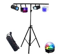 Pack Lumière Support - 5 Jeux de Lumière - Miniwave - 2 Derbys - Strobo - Astro - Boitier Dispatching - PA DJ Mobile