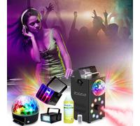 Pack Lumières IBIZA LIGHT - Ensemble Jeux Lumières Stroboscope Astro Derby - Machine Fumée LEDS RGB FOGGY-ASTRO Soirée Cadeau Fête