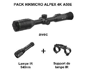 PACK Lunette jour et nuit HIKMICRO ALPEX 4K A50E + Lampe IR 940nm + Support de lampe IR