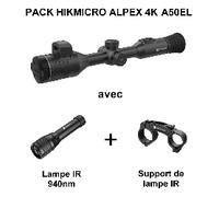 PACK Lunette jour et nuit HIKMICRO ALPEX 4K A50EL avec télémètre + Lampe IR 940nm + Support de lampe IR