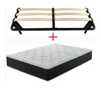 Pack Luxe Matelas + Sommier 160x200 cm à Lattes sur Pieds - Cadre à lattes en kit