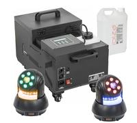 Ibiza Light - Pack Machine à Fumée Lourde 1500W - 2 Lyres Wash 30W Ibiza STAR-SPOT - Soirée Fête Mariage Danse Dj Pro