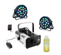 Pack Machine Fumée Professionnelle 1000W BoomToneDJ F1000PRO 2 télécommandes - 2 Projecteurs PAR RGB PARTY-PAR181 - Liquide fumée