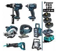 Pack MAKITA Power PRO 7 outils 18V : DDF458 + DTD152 + DJV180 + DSS610 + DJR186 + DMR108 + DEADML805 + 3 batt 5Ah + sac
