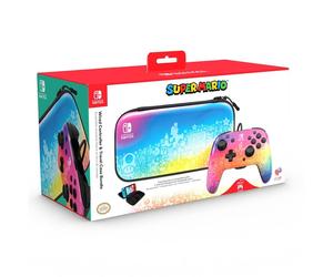 Pack manette filaire et housse de transport PDP REMATCH Star Spectrum pour Nintendo Switch, Switch Lite et OLED, audio 3,5 mm, boutons arrière, multicolore