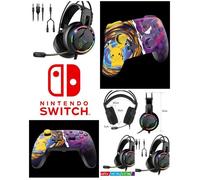 Pack Manette Pikachu Casque SWITCH - Manette sans fil Bluetooth Améliorée pour Nintendo Switch- Pikachu vs. Pokémon Gengar