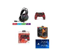 Pack Manette PS4 Manette Bluetooth URBAN Camouflage rouge 3.5 JACK + Casque Gamer PRO-H7 PS4-PS5 PLAYSTATION SPIRIT OF GAMER