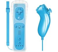 Pack Manette Télécommande avec MotionPlus Intégré + Nunchuck Compatible Console 6 Axes Bluetooth Bleu
