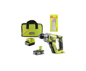 Pack Marteau perforateur RYOBI 18V One+ - 1 batterie LithiumPlus 2.5Ah - Kit 3 burins SDS+ - RAKSPC03