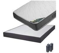 Pack Matelas 140x190 + Sommier Tapissier Démontable 2x20 Lattes Anthracites + Pieds Anthracites 15cm - JAVA -
