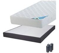 MALDIVES - Pack Matelas 140x190 + Sommier Tapissier Démontable 2x20 Lattes Anthracites + Pieds Anthracites 15cm - Altobuy