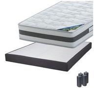 SEYCHELLES - Pack Matelas 140x190 + Sommier Tapissier Démontable 2x20 Lattes Anthracites + Pieds Anthracites 15cm -