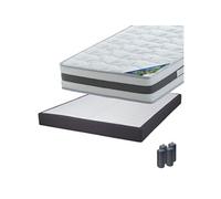 Pack Matelas 140x190 + Sommier Tapissier Démontable 2x20 Lattes Anthracites + Pieds Anthracites 15cm - SEYCHELLES -