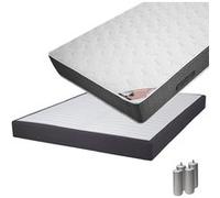 Ensemble matelas et sommier Altobuy BERMUDES - Pack Matelas 140x190 + Sommier Tapissier Démontable 2x20 Lattes Anthracites + Pieds Argent 15cm -