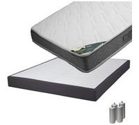 JAVA - Pack Matelas 140x190 + Sommier Tapissier Démontable 2x20 Lattes Anthracites + Pieds Argent 15cm -