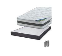 Pack Matelas 140x190 + Sommier Tapissier Démontable 2x20 Lattes Anthracites + Pieds Argent 15cm - SEYCHELLES -