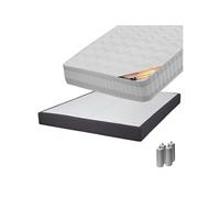 TAHITI - Pack Matelas 140x190 + Sommier Tapissier Démontable 2x20 Lattes Anthracites + Pieds Argent 15cm - Altobuy