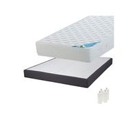 MALDIVES - Pack Matelas 140x190 + Sommier Tapissier Démontable 2x20 Lattes Anthracites + Pieds Blancs 15cm -