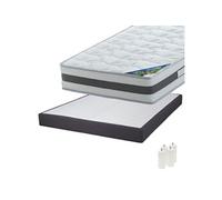 Pack Matelas 140x190 + Sommier Tapissier Démontable 2x20 Lattes Anthracites + Pieds Blancs 15cm - SEYCHELLES -