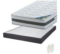 Pack Matelas 140x190 + Sommier Tapissier Démontable 2x20 Lattes Anthracites + Pieds Blancs 15cm - SEYCHELLES - ALTOBUY G